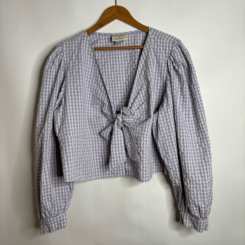 Anthropologie Maeve Crop Gingham Blouse Purple size 22W - Picture 5 of 14